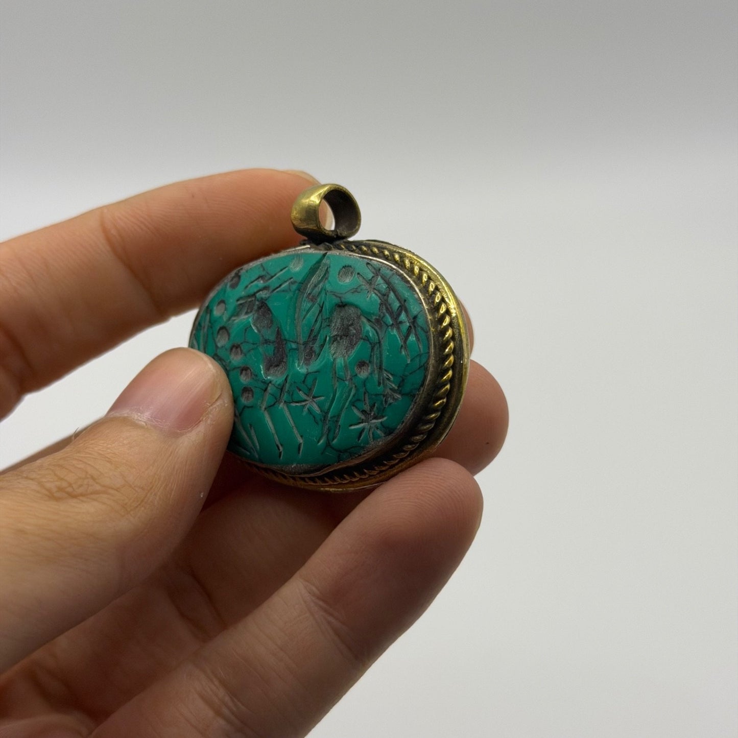 Ancient Near Eastern Style Hand Carved Intaglio Brass Pendant
