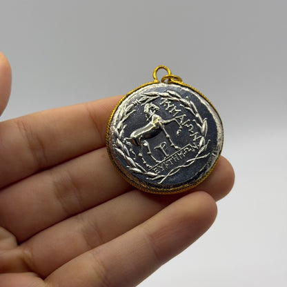 Ancient Roman Greek Style Silver & Gold Plated Coin Pendant