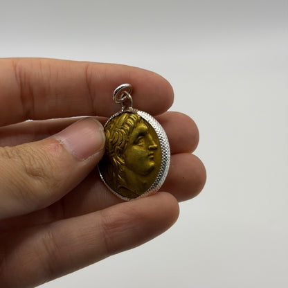 Ancient Roman Greek Style Coin Pendant Silver Gold Tone Coin Medallion Charm