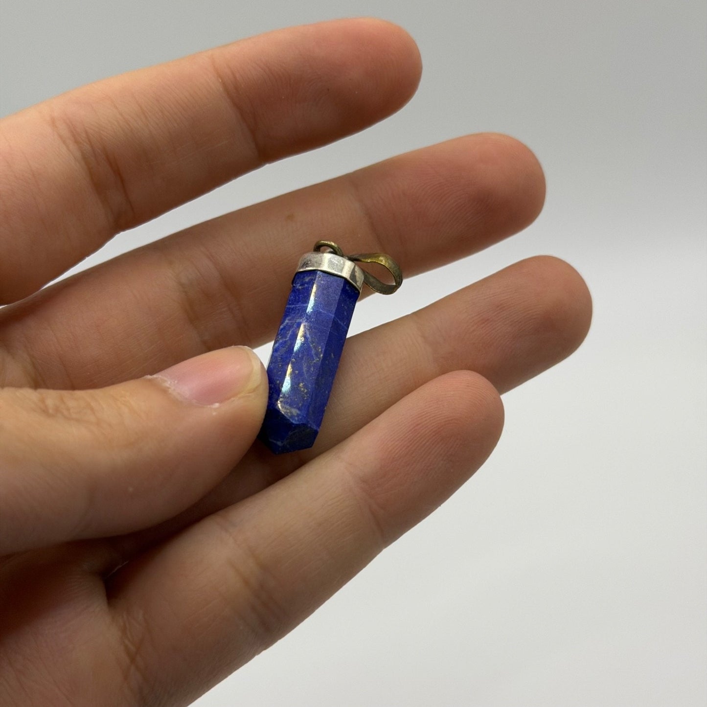 Natural Afghan Lapis Lazuli Point Pendant Silver Cap Hexagonal Crystal Bullet