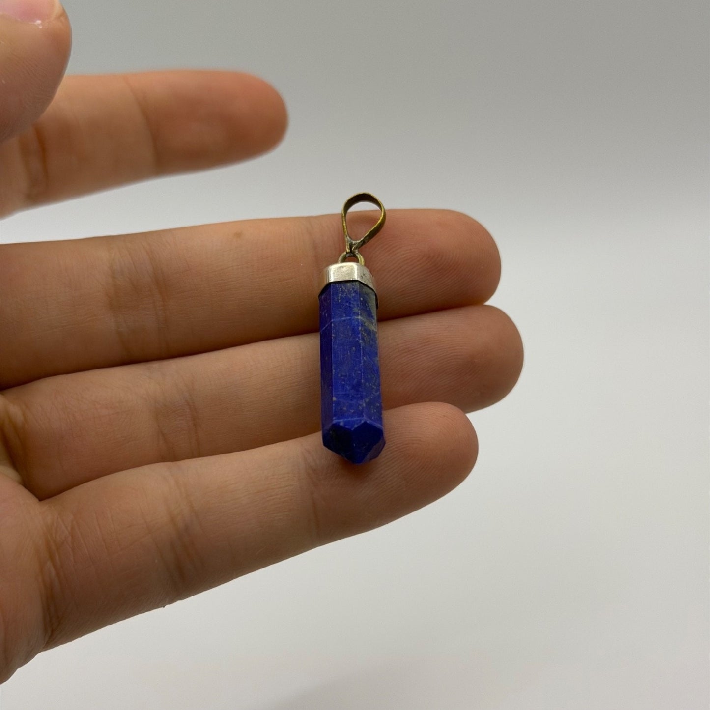 Natural Afghan Lapis Lazuli Point Pendant Silver Cap Hexagonal Crystal Bullet