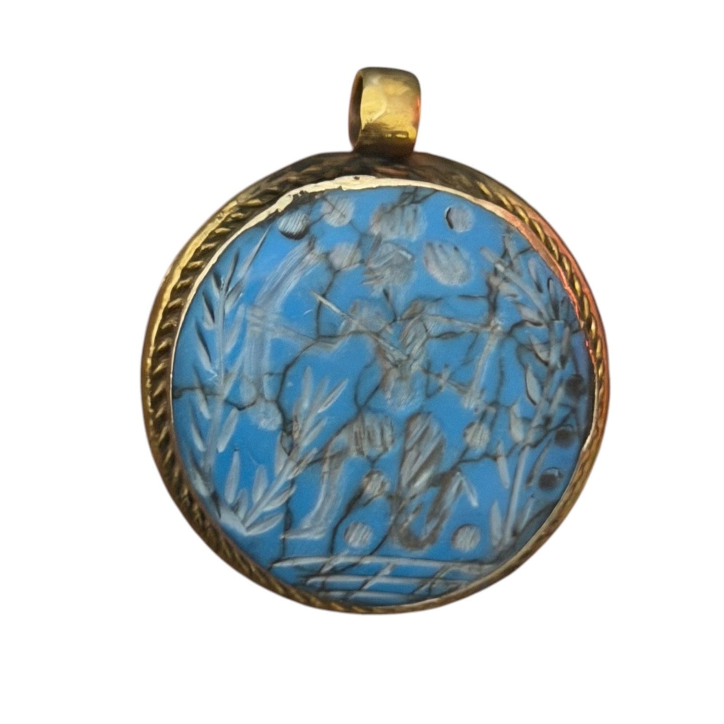 Beautiful Ancient Near Eastern Style Intaglio Silver Tone Pendant