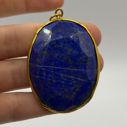 Natural Afghan Lapis Lazuli Stone Gold Gilded Pendant