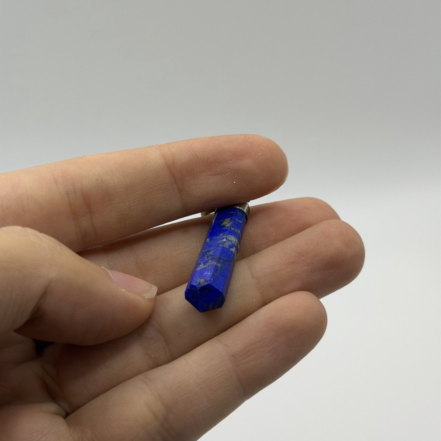 Natural Afghan Lapis Lazuli Point Pendant Silver Cap