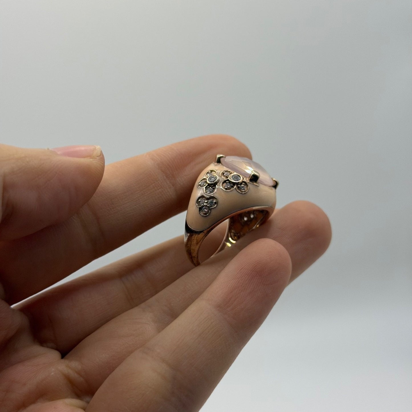 Scarce 18k Gold Plated Silver Ring With Gem Stone