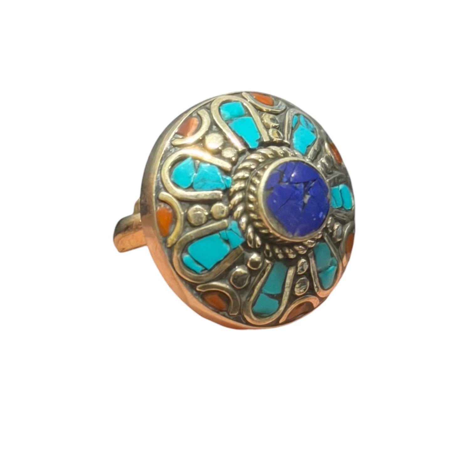 Cute Nepalese Lapiz Turquoise Silver Tone Ring