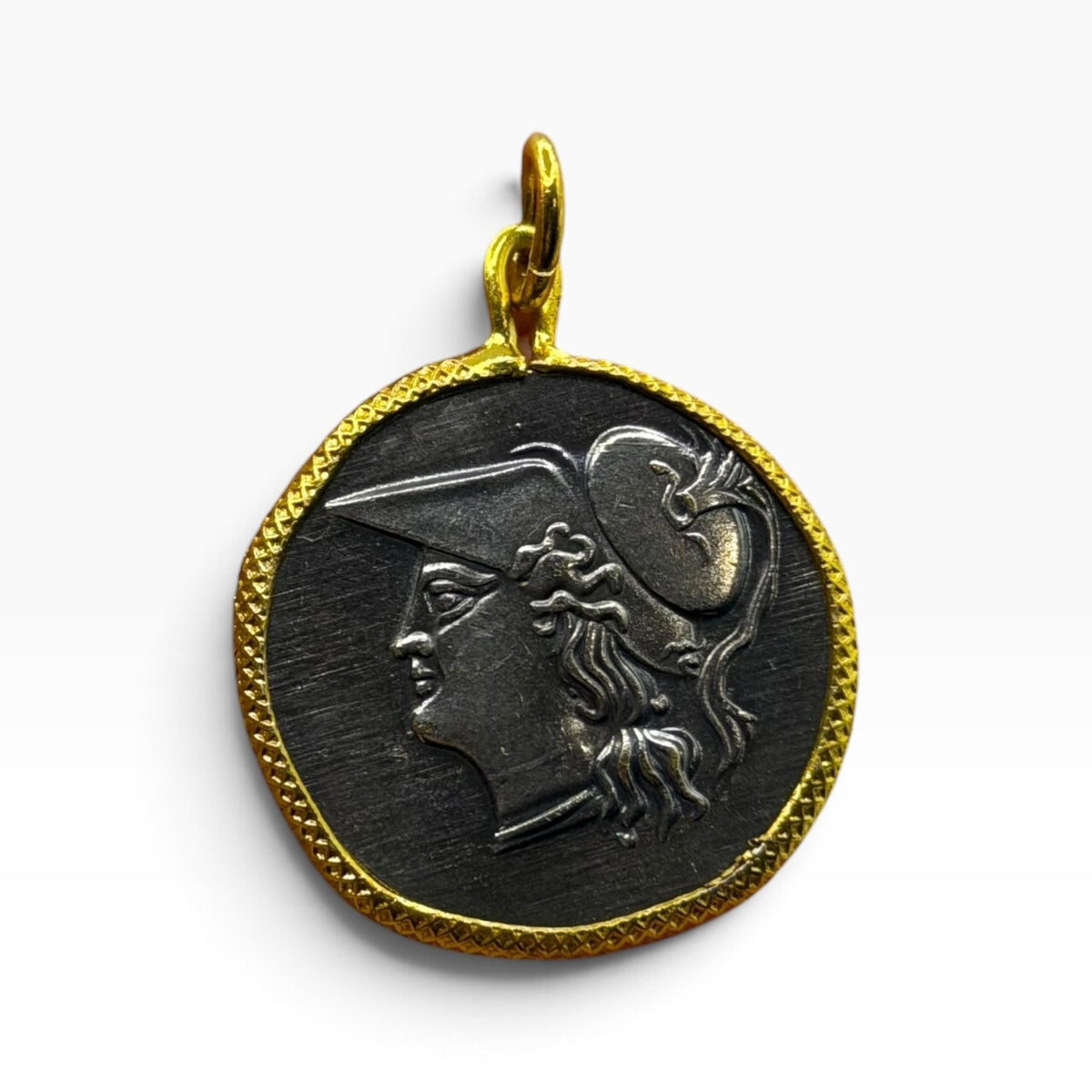 Ancient Roman Greek Style Silver & Gold Tone Coin Pendant
