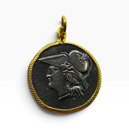Ancient Roman Greek Style Silver & Gold Tone Coin Pendant