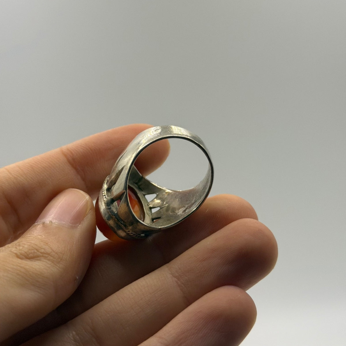 Silver Statement Ring featuring High-Dome Red Carnelian Cabochon