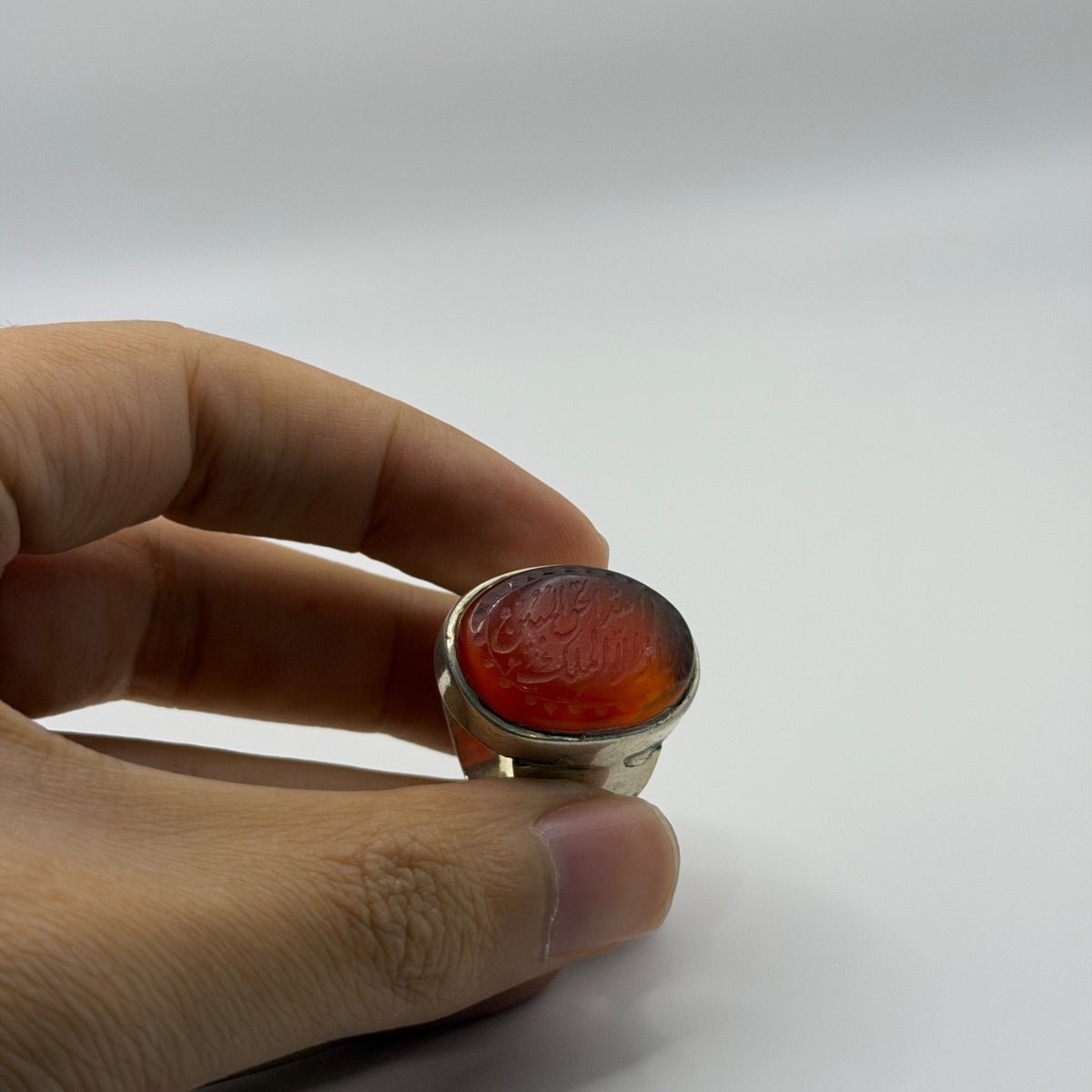 Vintage Silver Ring Carved Carnelian Intaglio Arabic Script