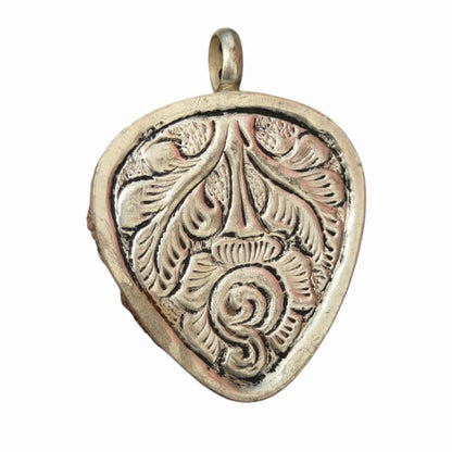 Vintage Nepalese Boho Tribal Amber Like Stone Silver Tone Pendant