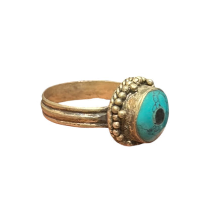 Vintage Nepalese Turquoise Brass Antique Ring