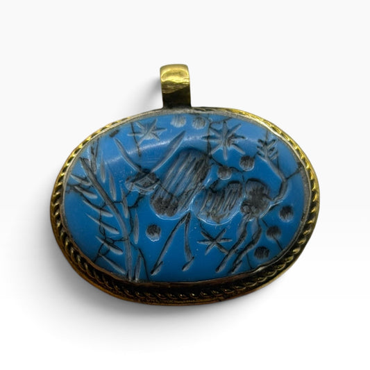 Ancient Near Eastern Style Hand Carved Intaglio Brass Pendant