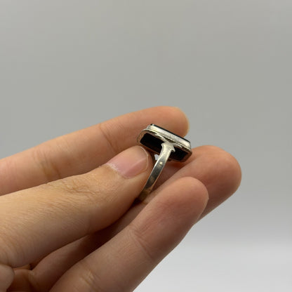 Vintage Silver Rectangular Black Onyx Statement Solitaire Ring