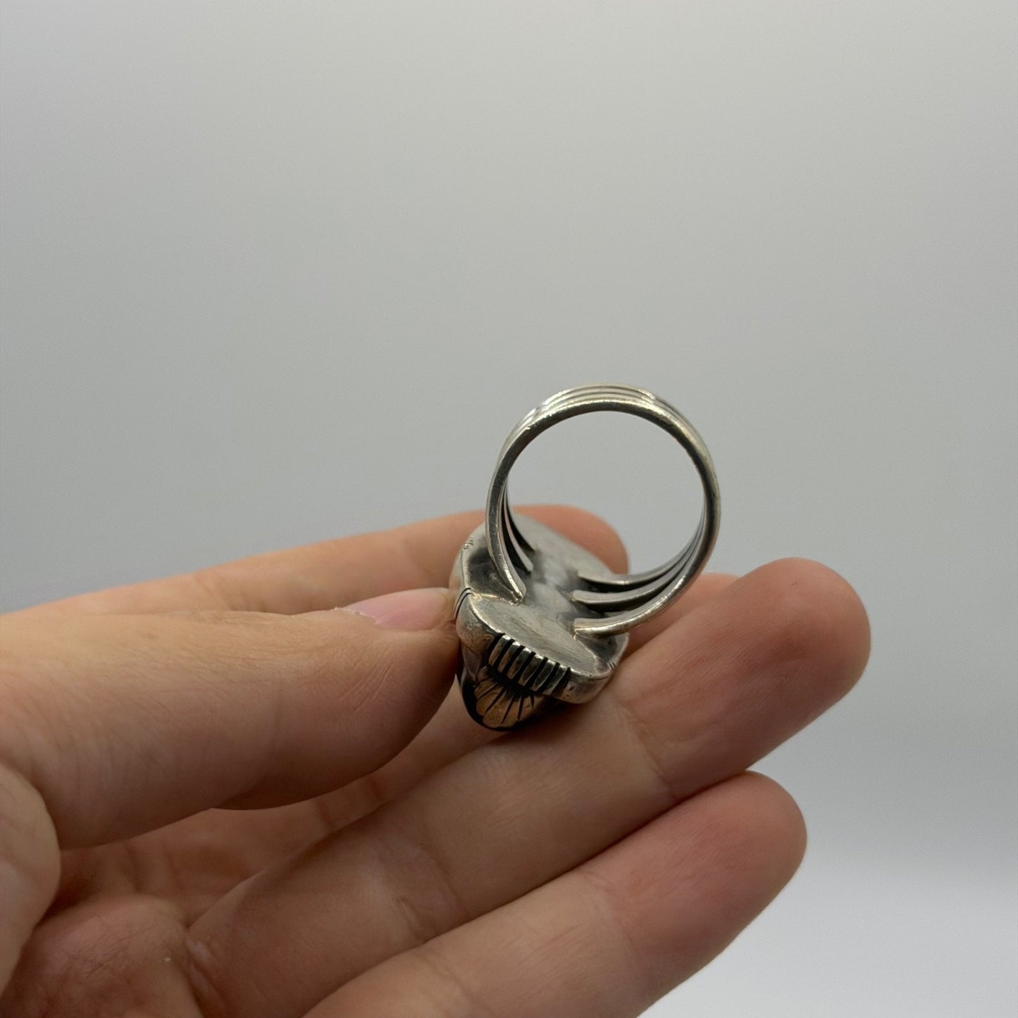 Vintage Tibetan Dzi Bead Sterling Silver Ring