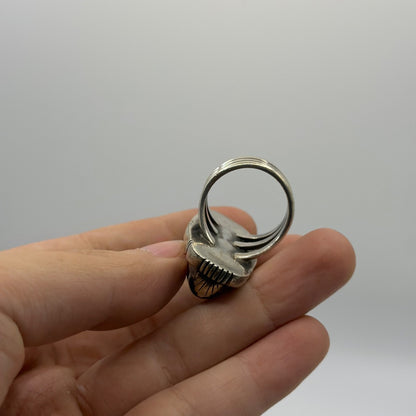Vintage Tibetan Dzi Bead Sterling Silver Ring