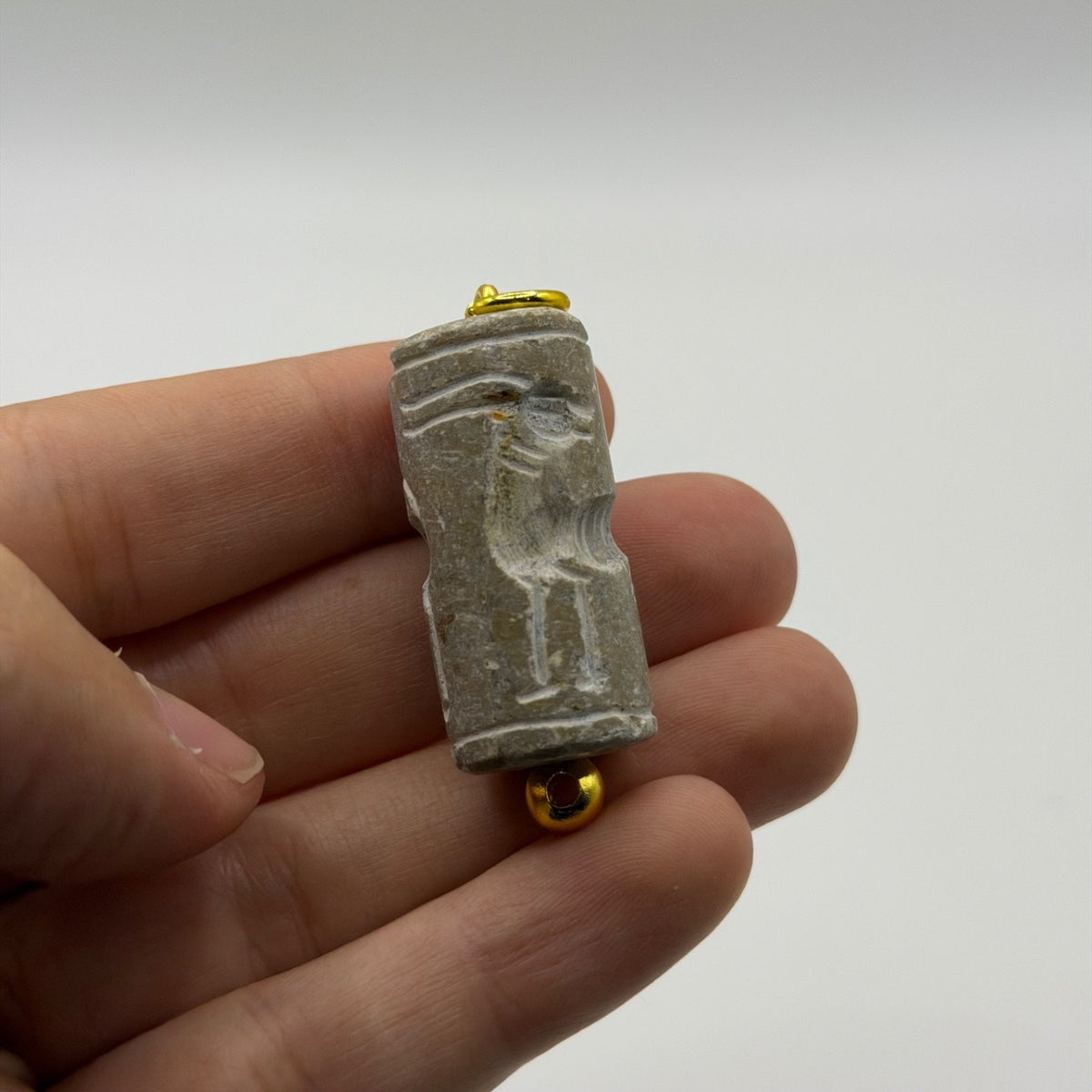 Antique Carved Cylinder Seal Pendant Ancient Style Bead Charm