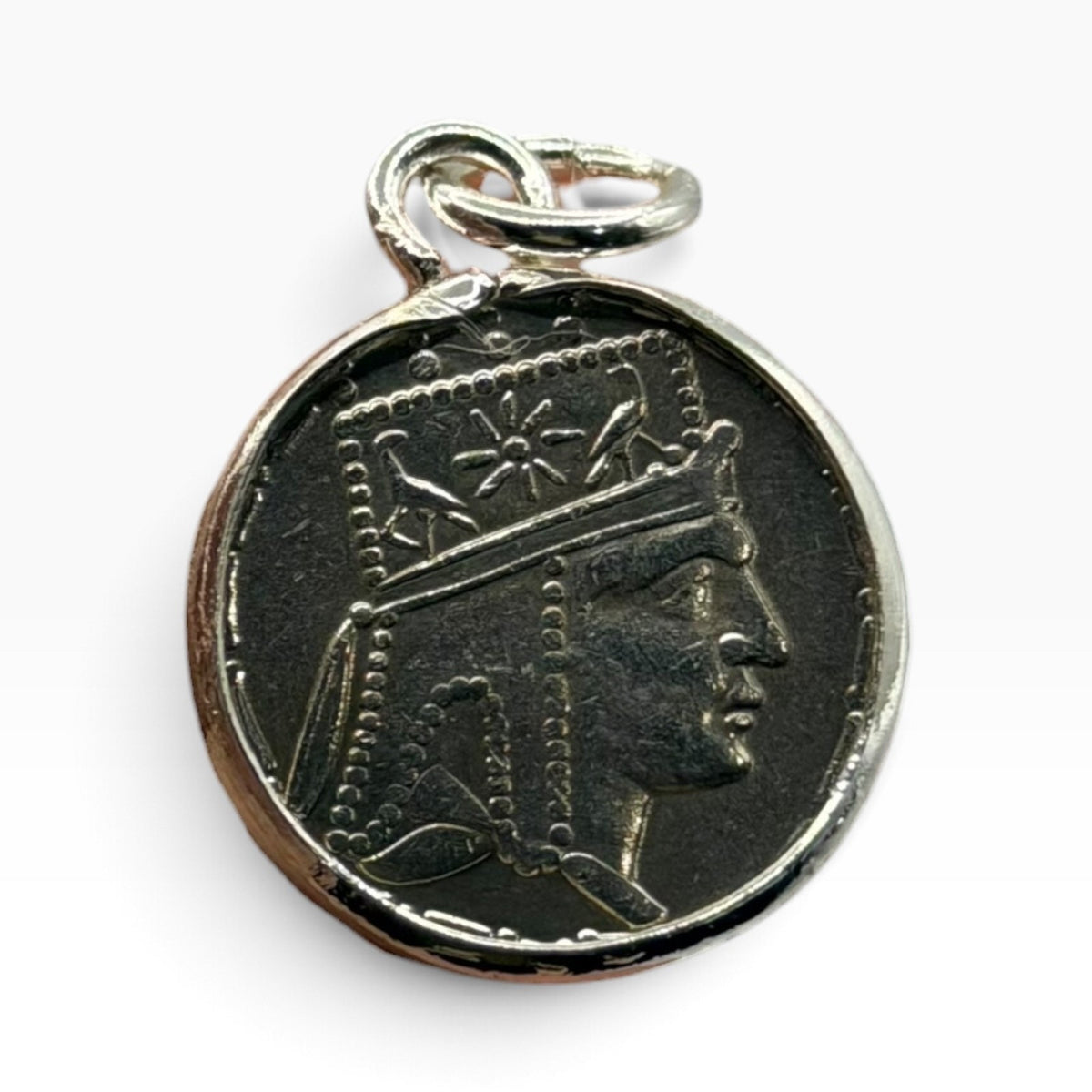 Ancient Roman Greek Style Silver Tone Coin Pendant