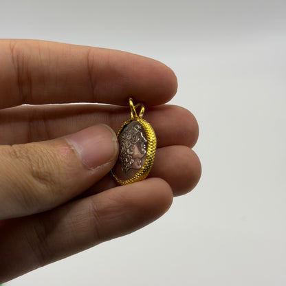Ancient Roman Greek Style Coin Pendant Silver Gold Tone Coin Medallion Charm
