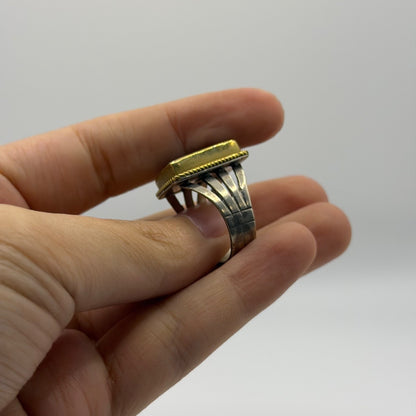 Silver Rope-Trim Statement Ring with Rectangular Black Onyx Stone