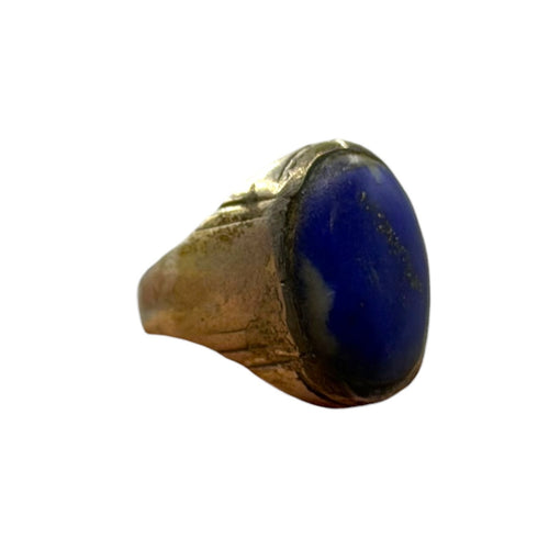 Vintage Silver Lapis Lazuli Cabochon Solitaire Ring Ancient Style Signet