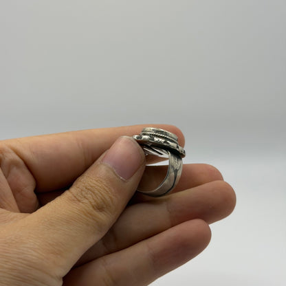 Silver Filigree Flower Ring with Carnelian Intaglio & Bead Border