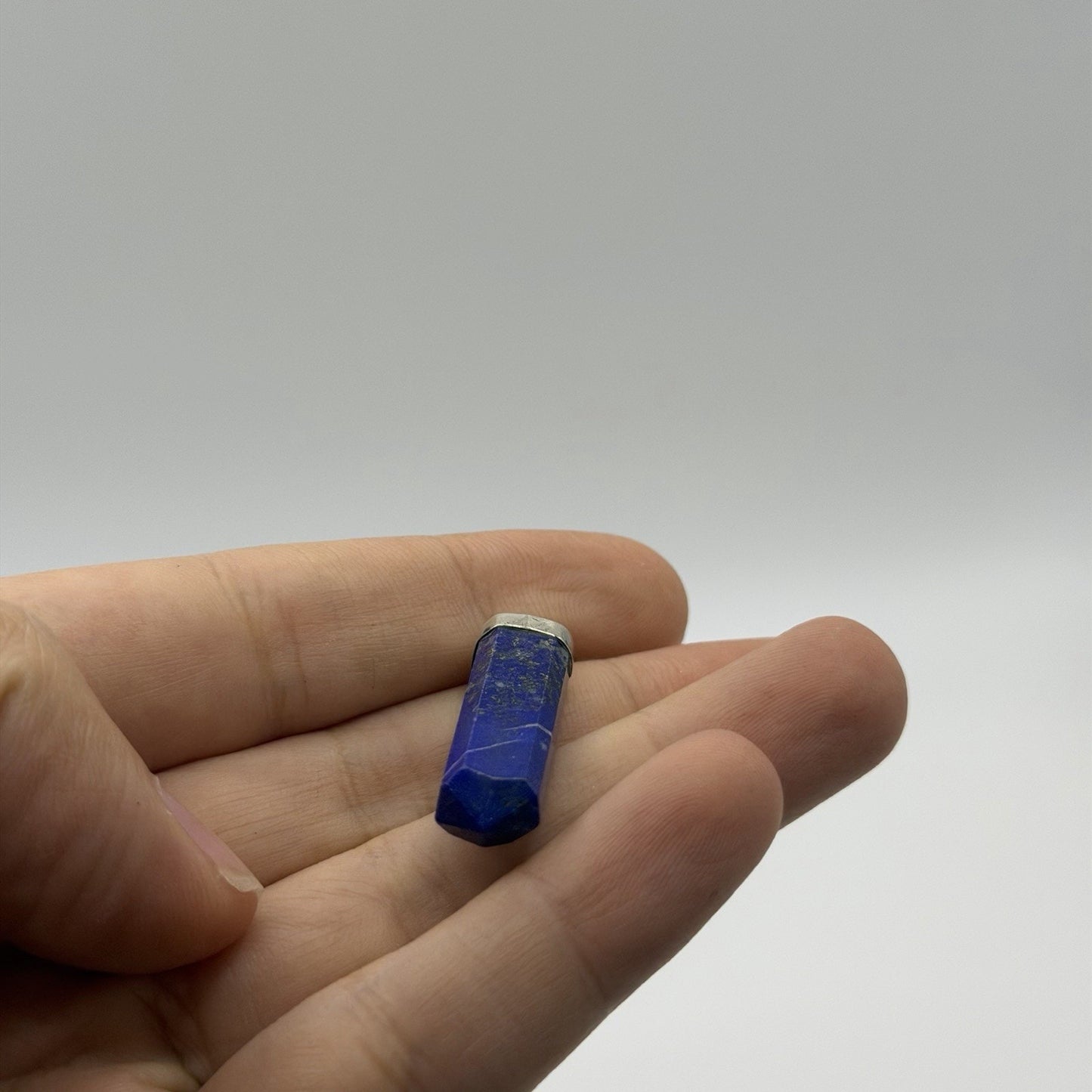 Natural Afghan Lapis Lazuli Point Pendant Silver Cap