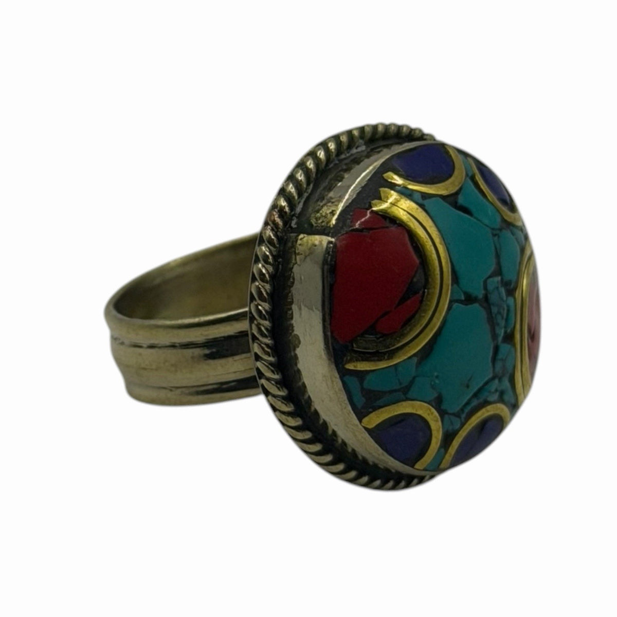 Handmade Tribal Nepalese Multi Stone Silver Tone Ring