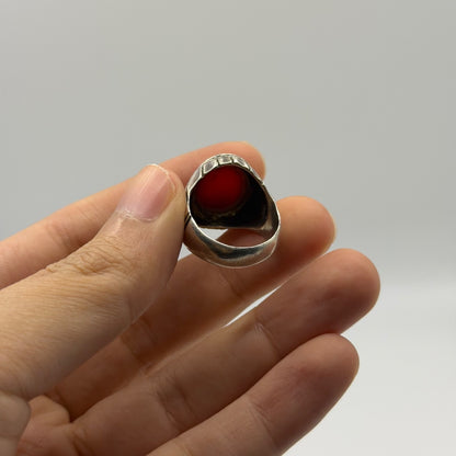 Vintage Silver Oval Red Carnelian Agate Solitaire Ring Fluted Band