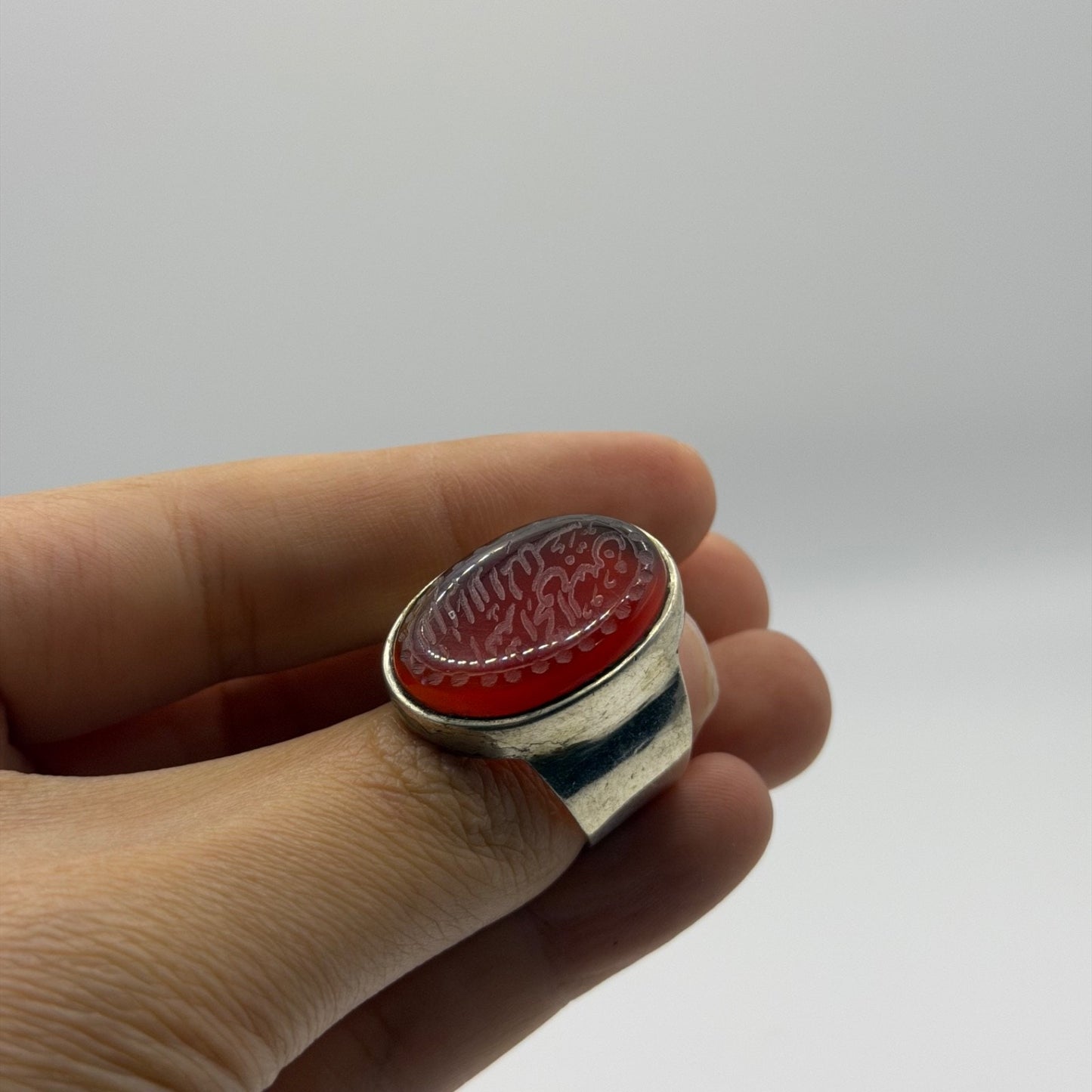 Vintage Silver Ring Carved Carnelian Intaglio Arabic Script