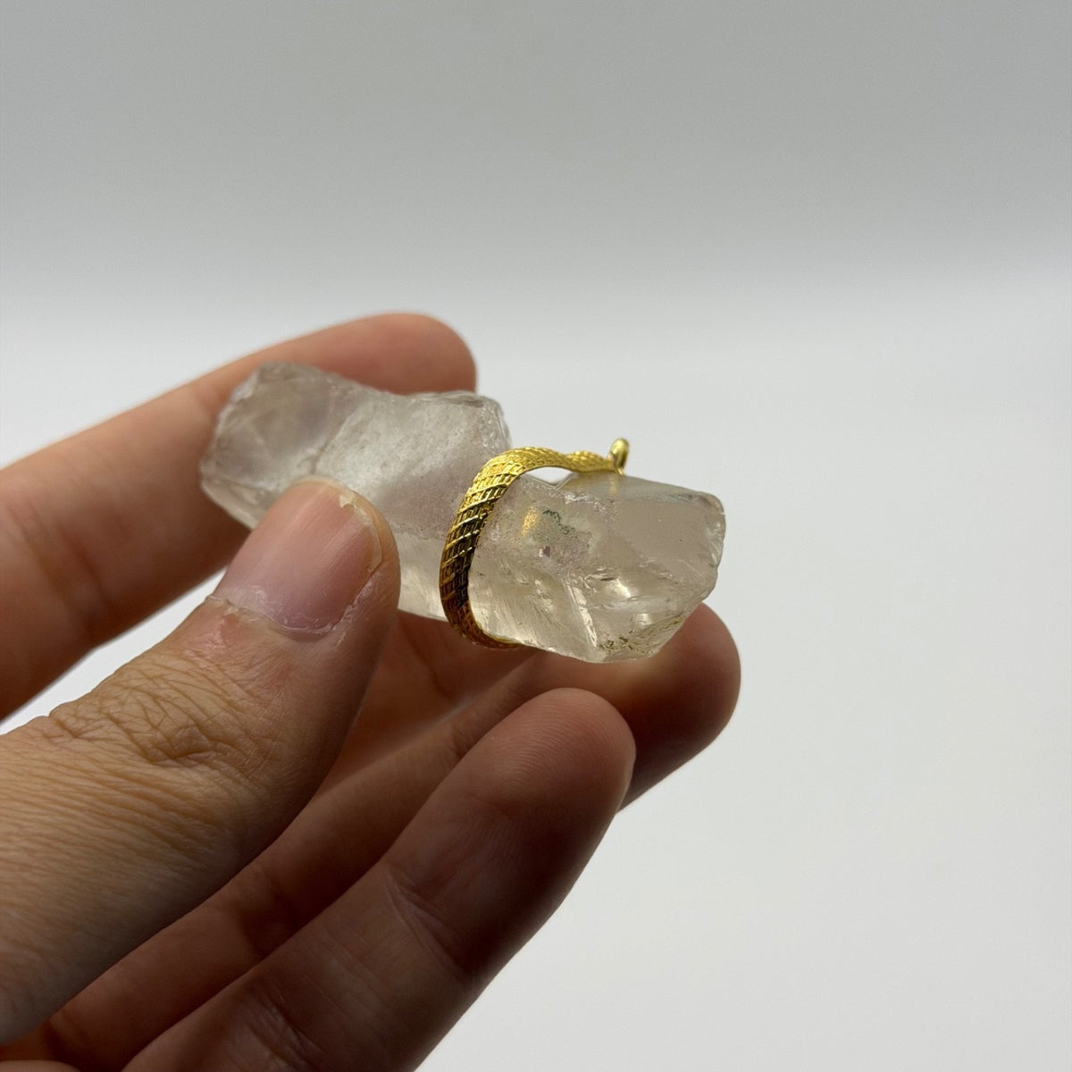Raw Quartz Crystal Point Pendant Gold Tone Wire Wrap Natural Gemstone Charm⁠