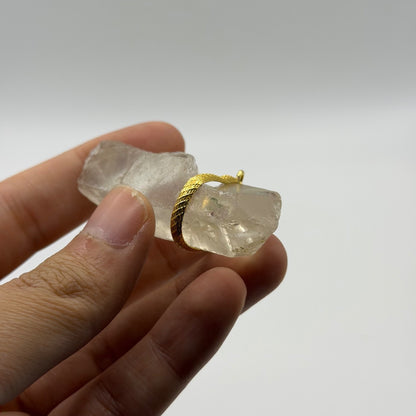 Raw Quartz Crystal Point Pendant Gold Tone Wire Wrap Natural Gemstone Charm⁠