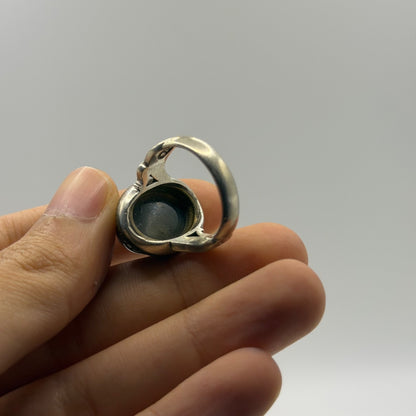 Vintage Silver Etruscan Style Banded Agate Ring Eye Stone Solitaire