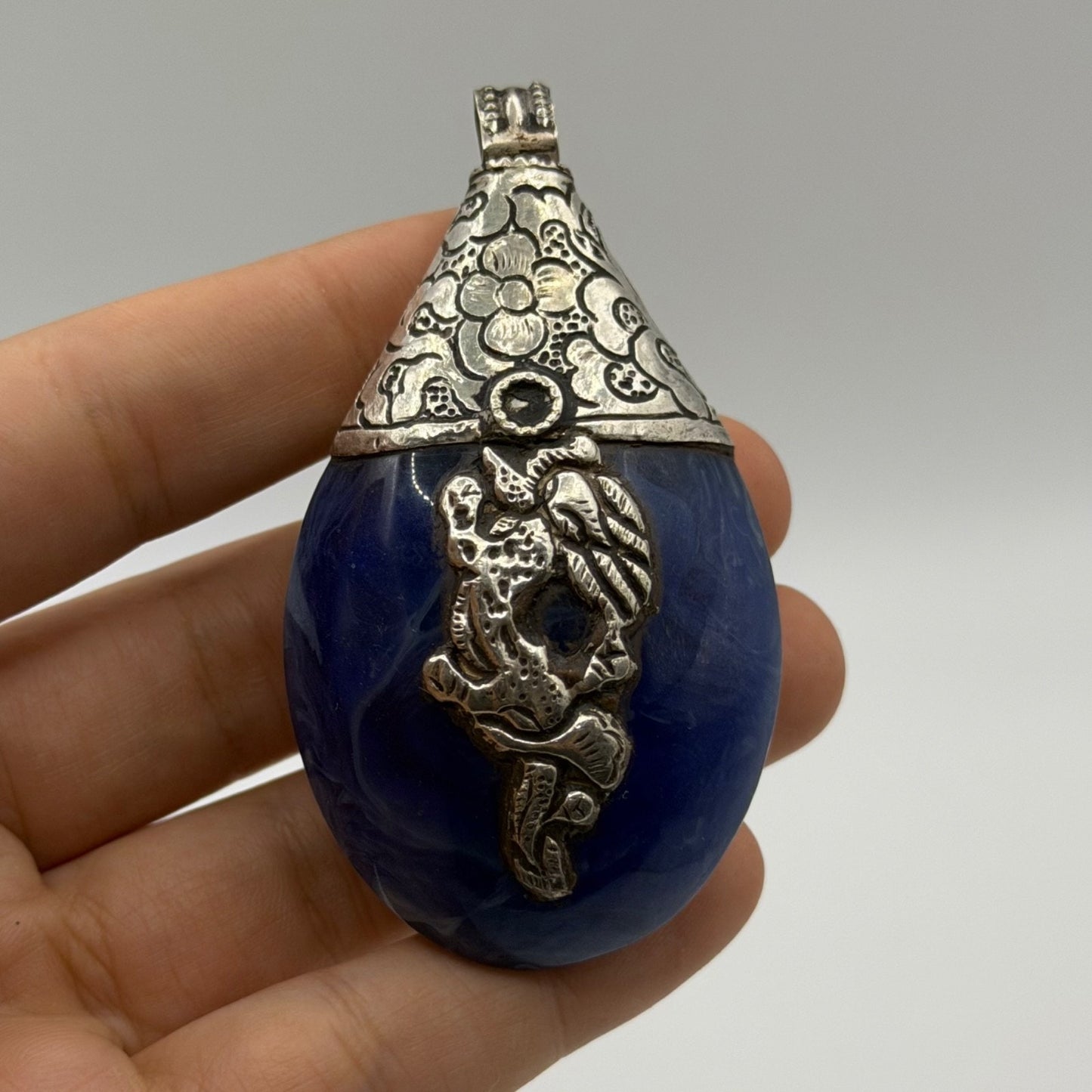 Natural Afghan Lapis Lazuli Teardrop Pendant Faceted Blue Gemstone Gold Tone
