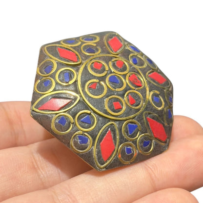 Unique Tribal Nepalese Multi Stone Brass Ring