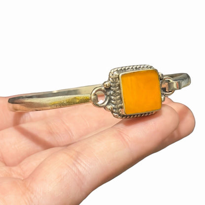 Silver Tone Boho Style Bangle With Stone