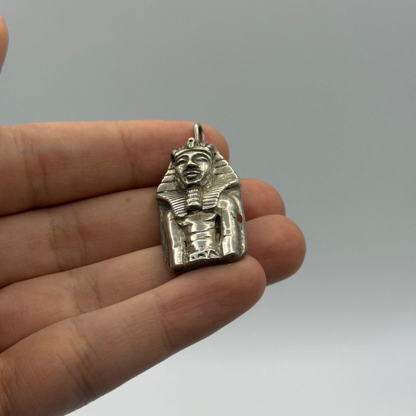 Vintage Ancient Egyptian Inspired Silver Pharaoh King Pendant