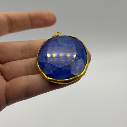 Natural Afghan Lapis Lazuli Stone Gold Gilded Pendant