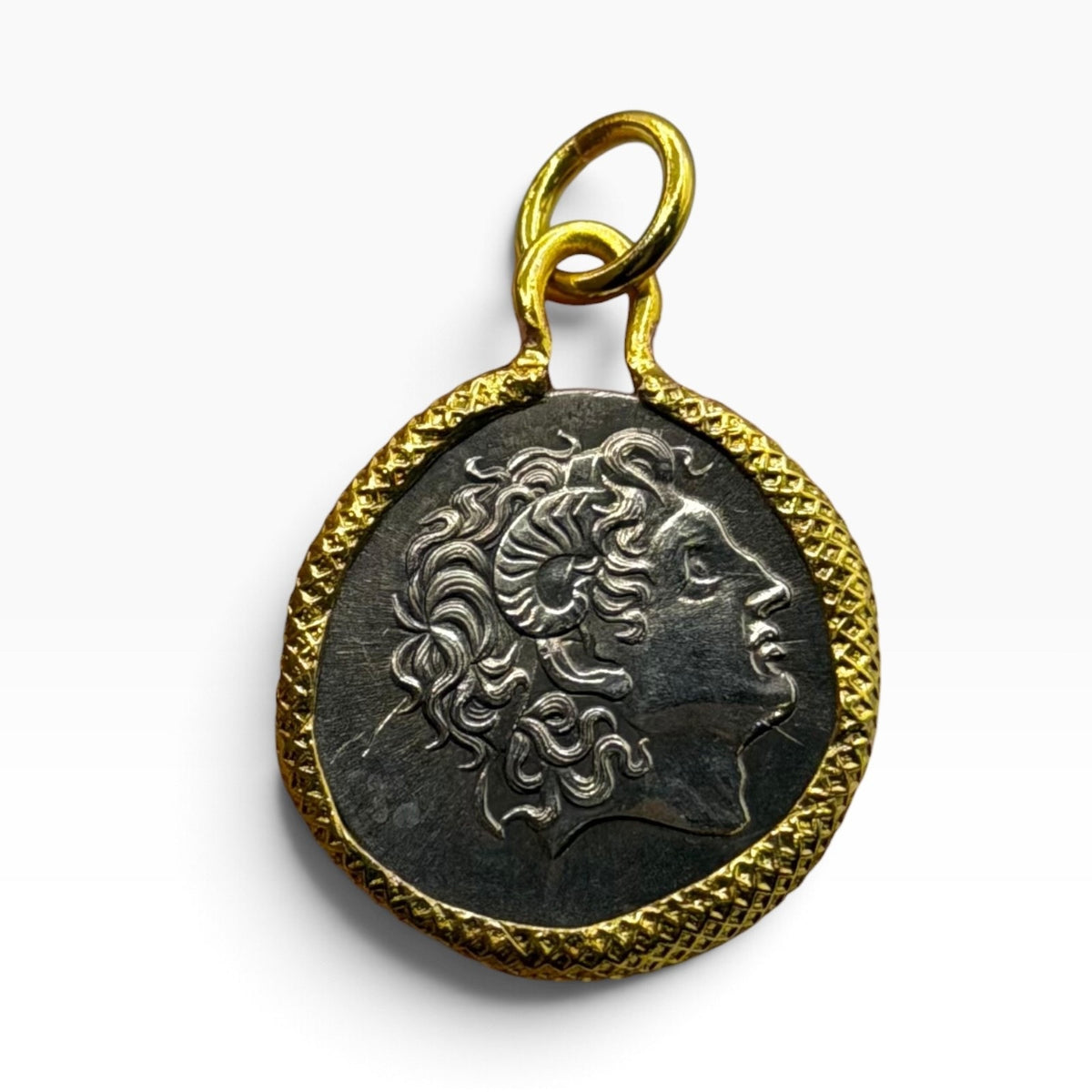 Ancient Roman Greek Style Coin Pendant Silver Gold Tone Coin Medallion Charm
