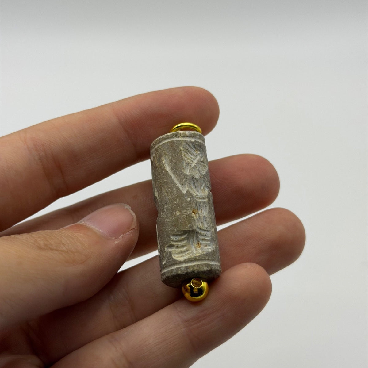Antique Carved Cylinder Seal Pendant Ancient Style Bead Charm