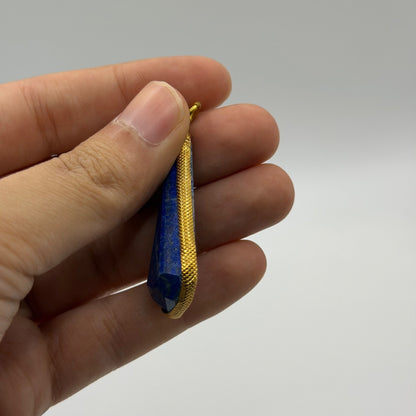Natural Afghan Lapis Lazuli Teardrop Pendant Faceted Blue Gemstone Gold Tone