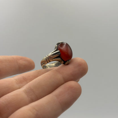 Silver Carnelian Agate Oval Gemstone Solitaire Statement Ring Band