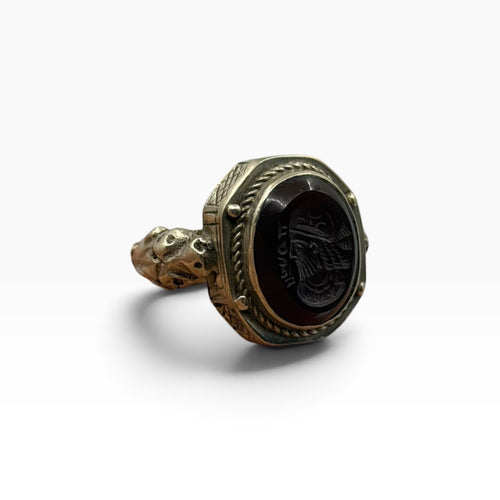 Vintage Silver Carved Intaglio Roman Portrait Seal Ring Detailed Band