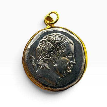 Ancient Greco-Bactrian Euthydemus I Gold Plated Frame Pendant