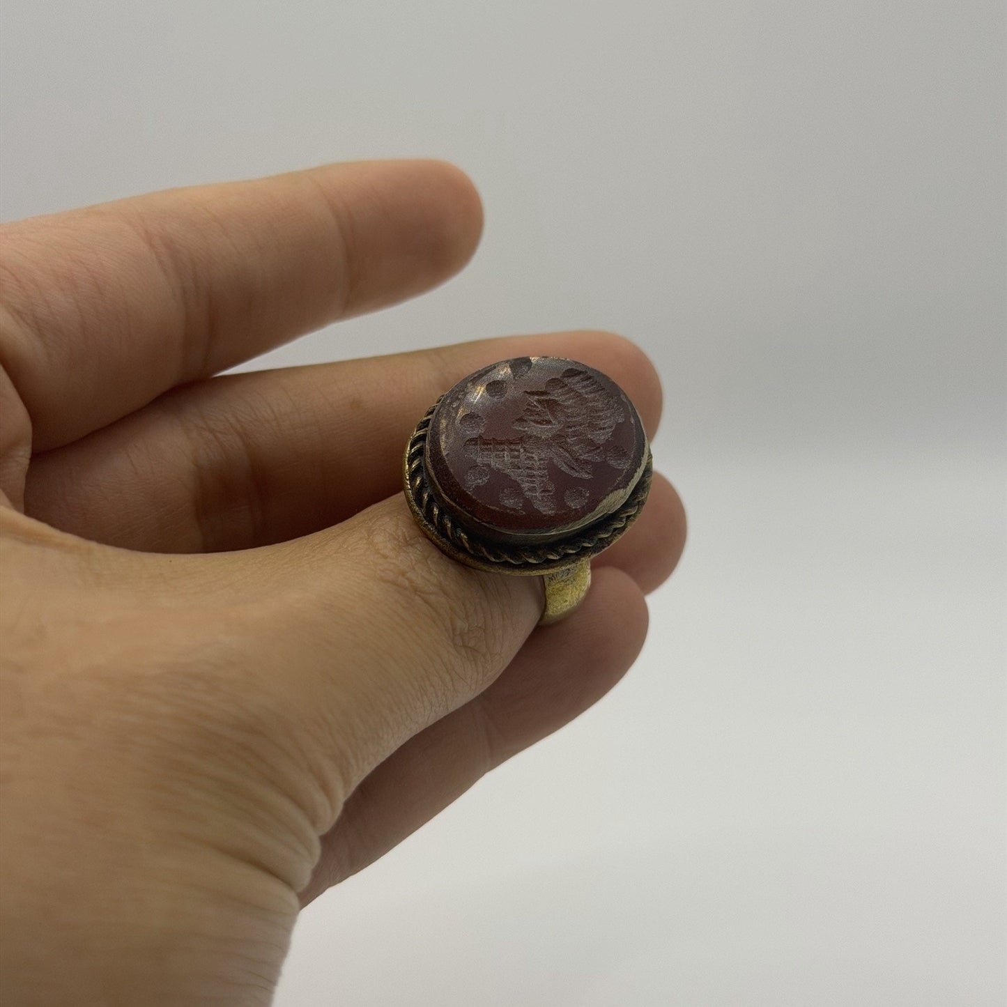 Ancient Roman Style Emperor Sitting Intaglio Brass Ring