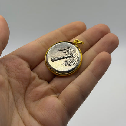 Ancient Greek Inspired Coin Gold Plated Frame Pendant