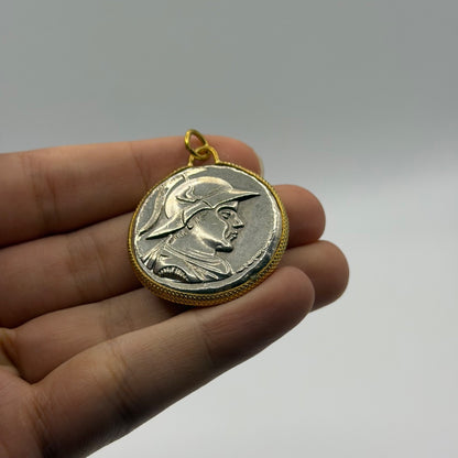 Ancient Greek Bactrain Inspired Silver Plated Gold Gilded Coin Pendant