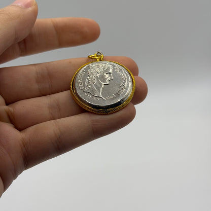 Ancient Roman Denarius Gold Plated Frame Pendant