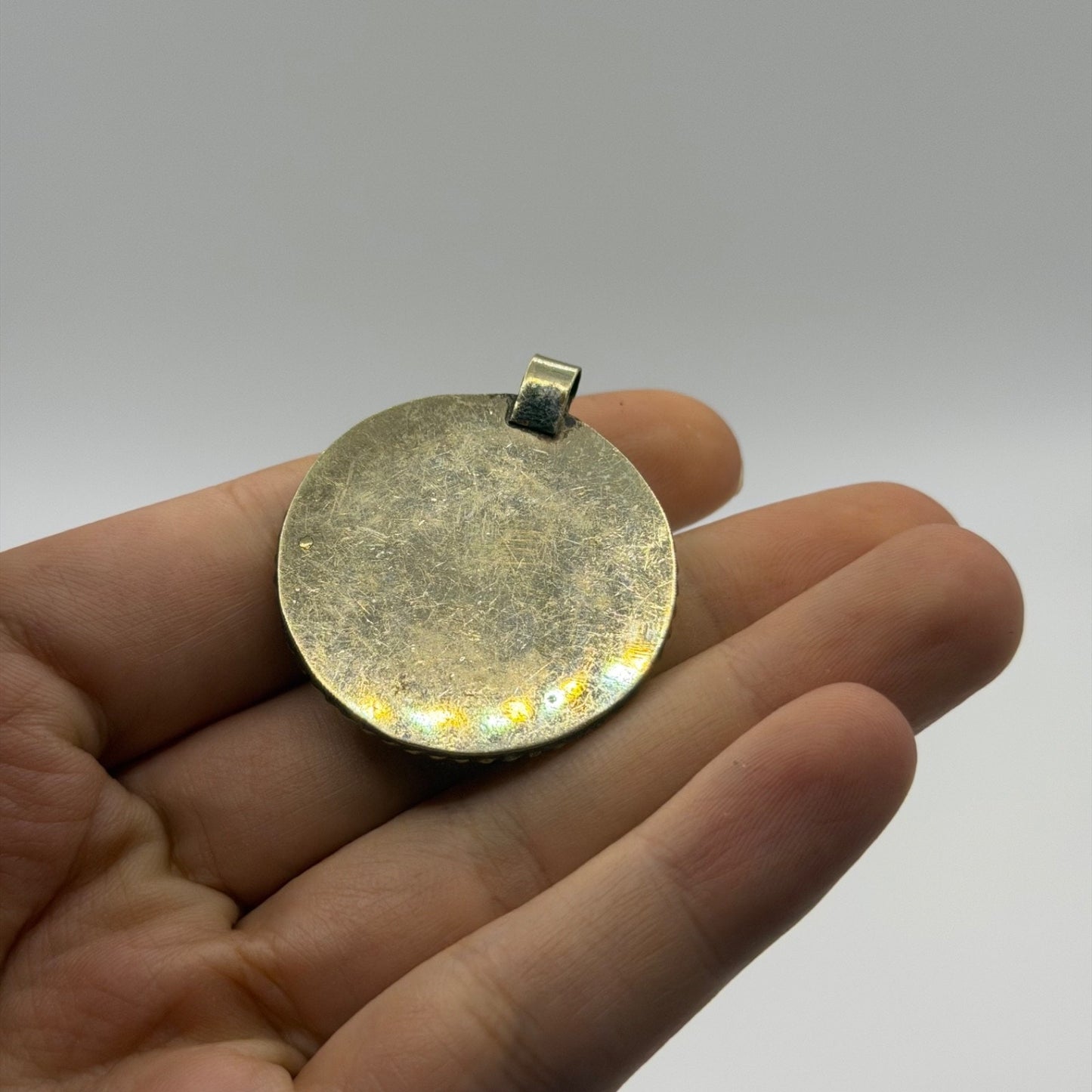 Handmade Tibetan Nepalese Stone Inlaid Brass Pendant
