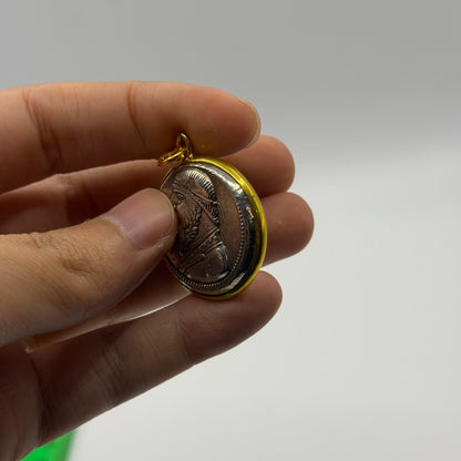 Ancient Empire Inspired Silver Plated Gold Gilded Coin Pendant